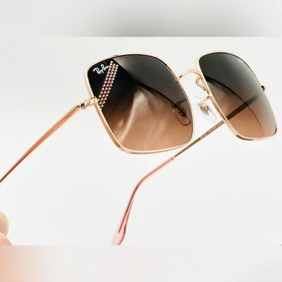 Ray-Ban Womens Sunglasses Rose Lens RB1971 Square Metal Frame 9151/AA  54-19-145 - Picture 15 of 16